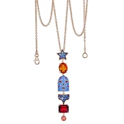 The Mankind Luchadores Pendant in Blue Enamel, Mixed Gemstones and Yellow Gold